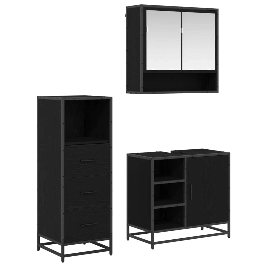 Set di mobili per il bagno 3 pcs Rovere Nero Legno multistrato 3402371
