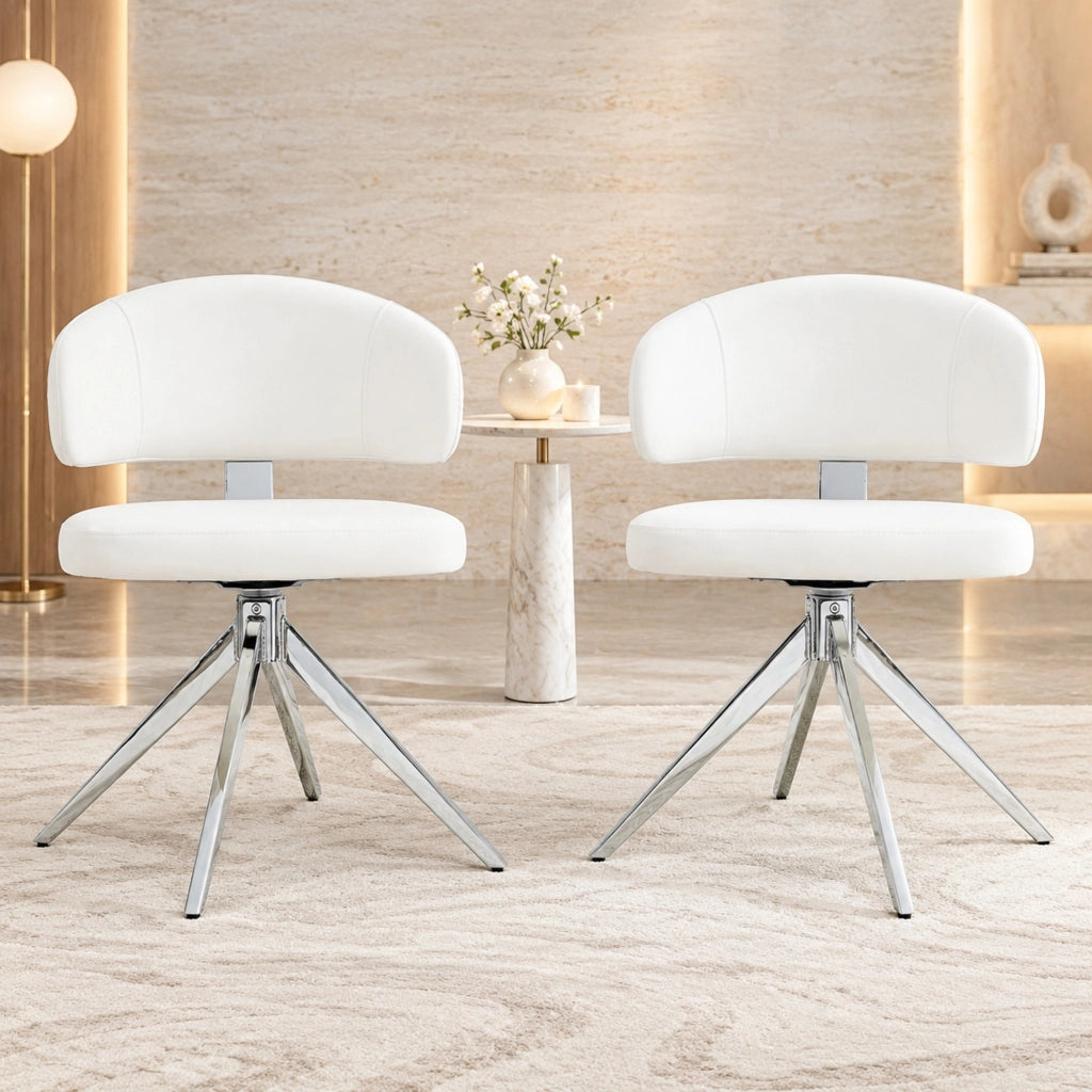 Set 2 sedie da pranzo girevoli a 360° in PU bianco HAVRYA