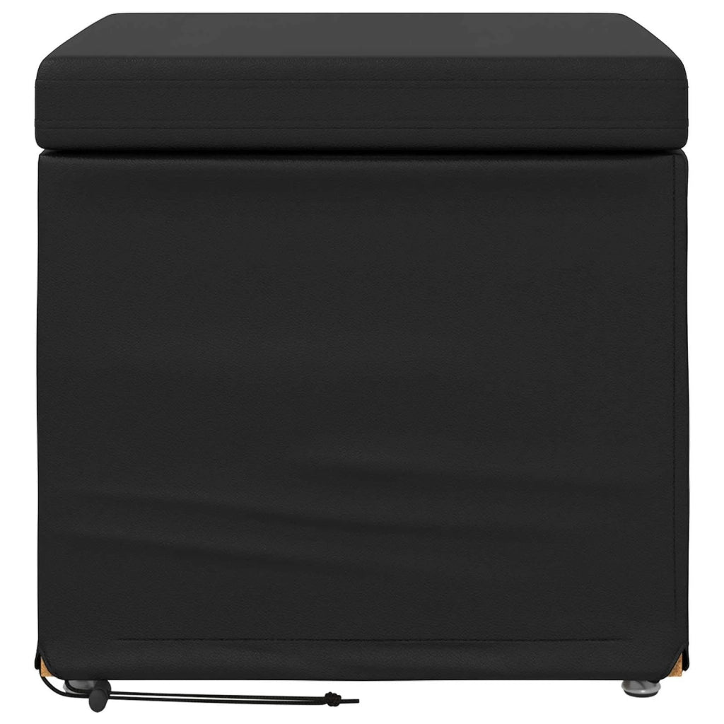 Pouf Nero Pelle Sintetica e Legno Ingegnerizzato 876756