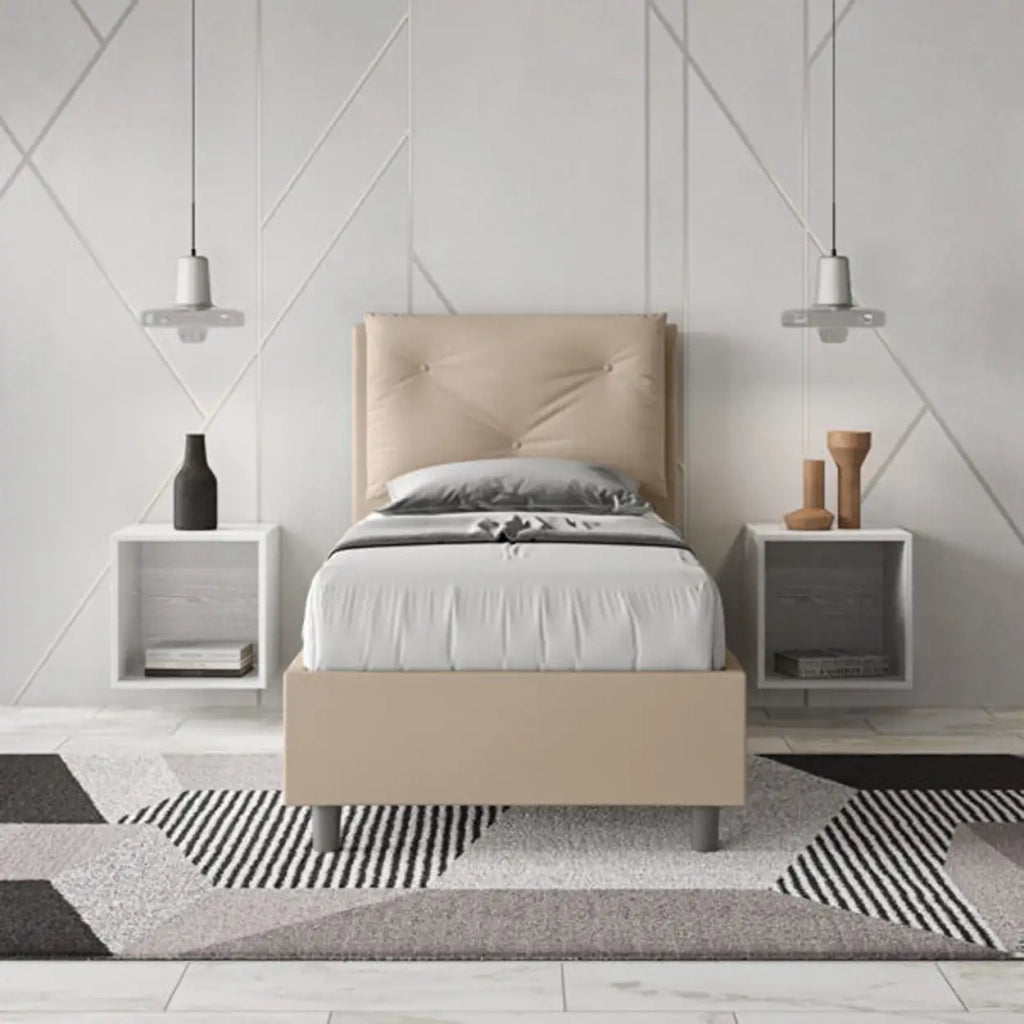 Letto singolo contenitore imbottito 80x210 similpelle tortora Appia