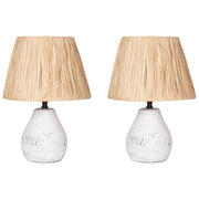 Set di 2 lampade da tavolo in ceramica con paralumi a cono in carta, effetto anticato Bianco e naturale camera da letto soggiorno
