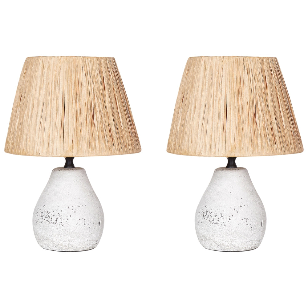 Set di 2 lampade da tavolo in ceramica con paralumi a cono in carta, effetto anticato Bianco e naturale camera da letto soggiorno