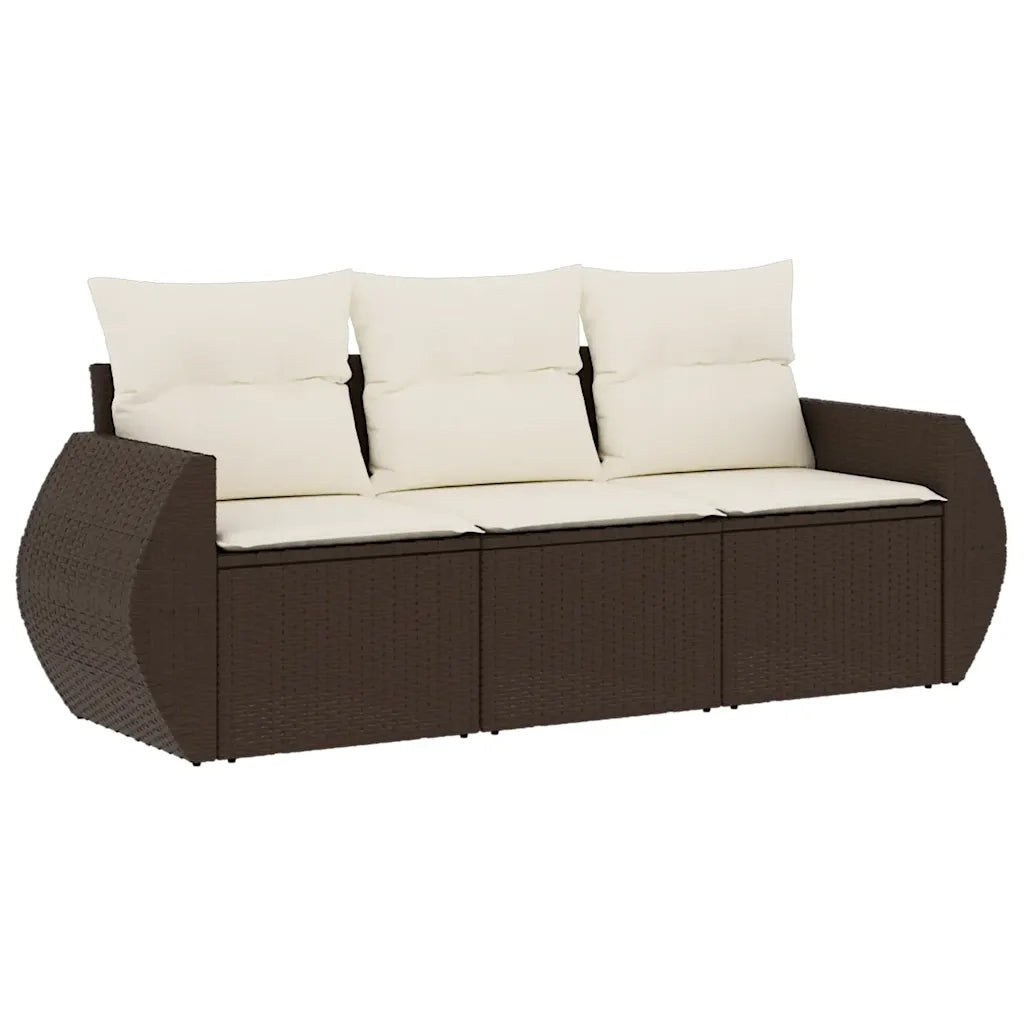 Set Divano da Giardino 3 pz | Set Salotto da Giardino con Cuscini Marrone in Polyrattan