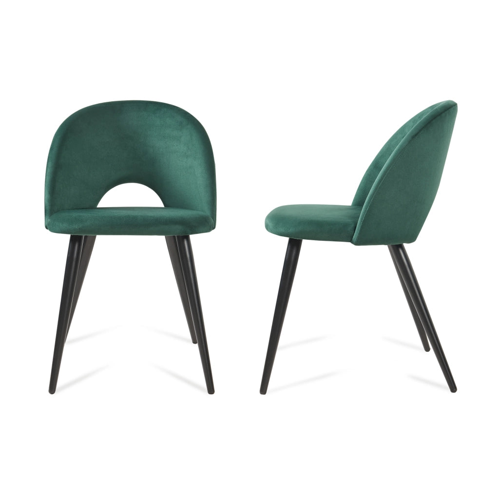 Set Karijoki di 2 Sedie Imbottite da Sala Pranzo Effetto Velluto - Verde Scuro / Nero [en.casa]
