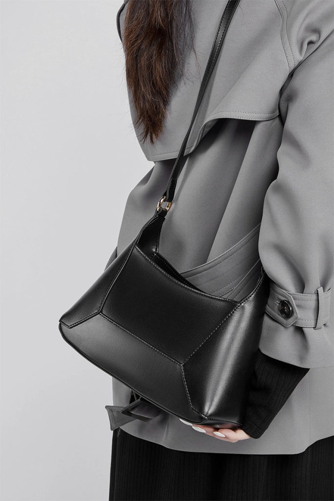 Borsa a tracolla da donna in vera pelle nera