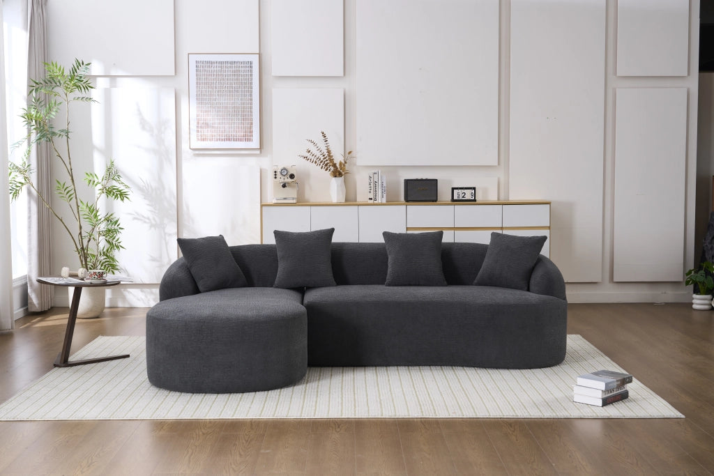 Divano angolare modulare curvo con chaise longue sinistra in chenille senza montaggio grigio scuro 243 × 150 × 67 cm