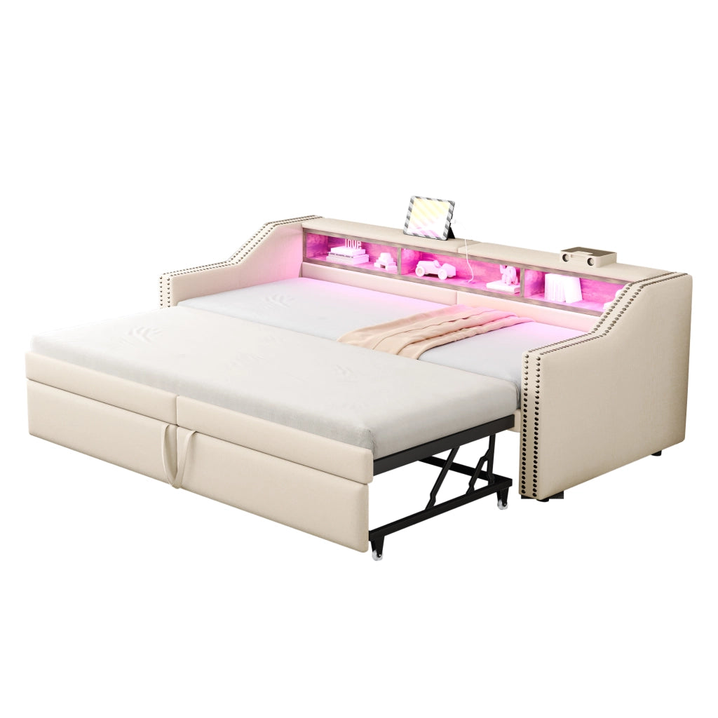 Letto divano estraibile in juta 90/180x200 cm