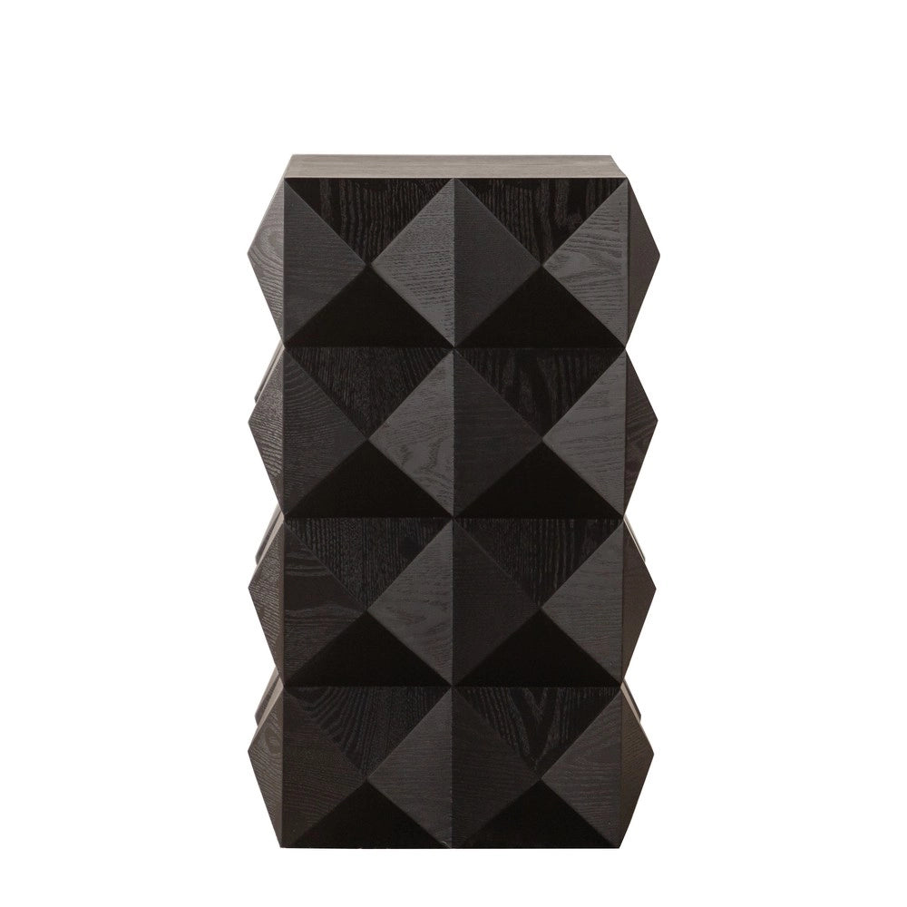 Tavolino Comodino Retr¨° in Legno ¨C MINIMAL ¨C Nero, Piano Intagliato 3D