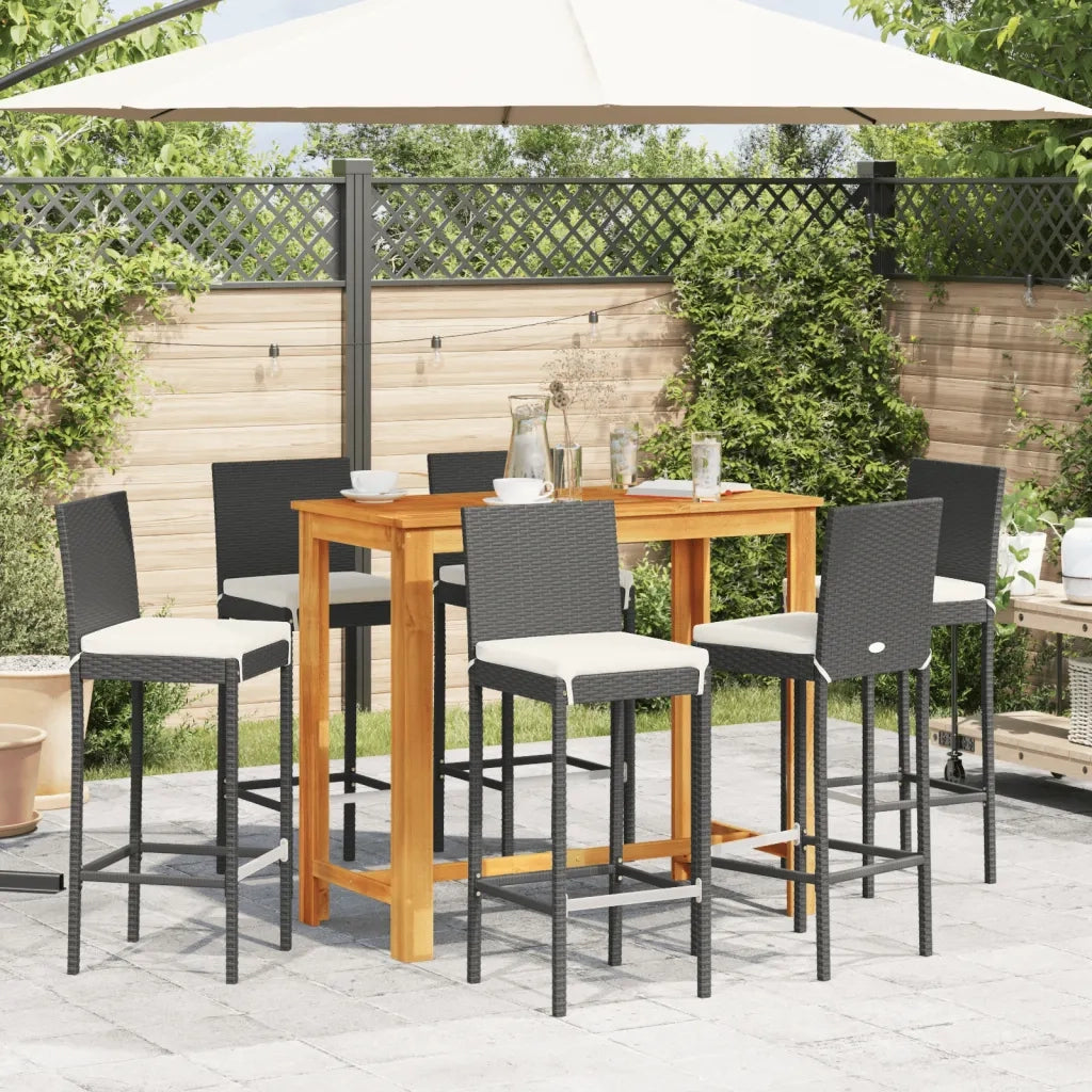 Set Bar da Giardino 7 pz Nero in Legno Acacia e Polyrattan 3295280