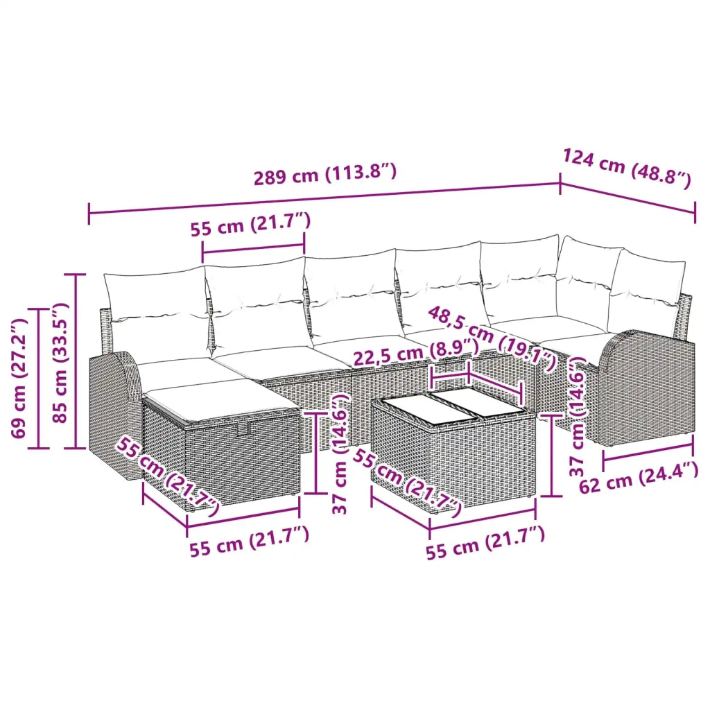 Set di divani con cuscino Beige e Crema polyrattan