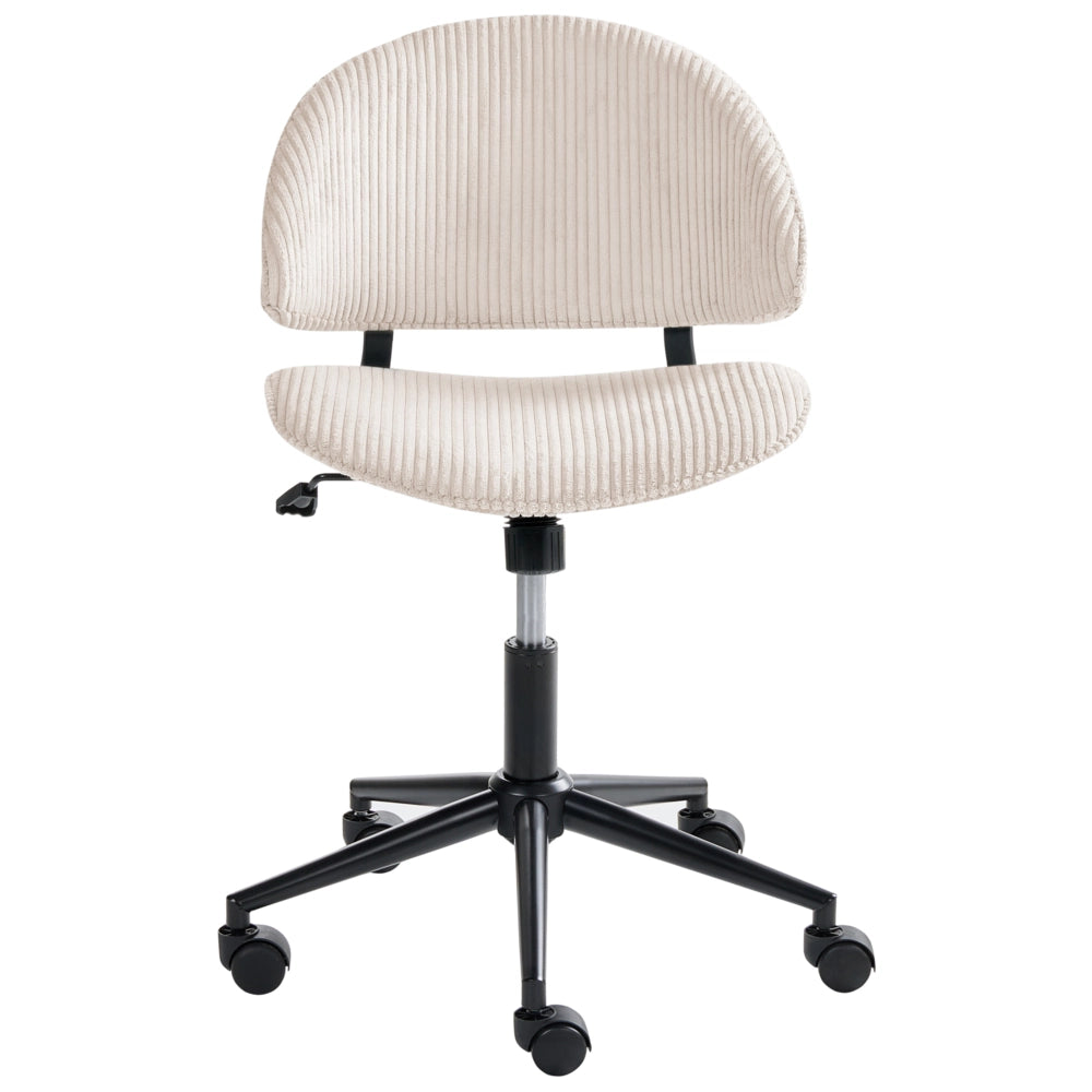 Sedia da ufficio bianco sporco con seduta e schienale in velluto a coste girevole regolabile in altezza moderna per ufficio domestico