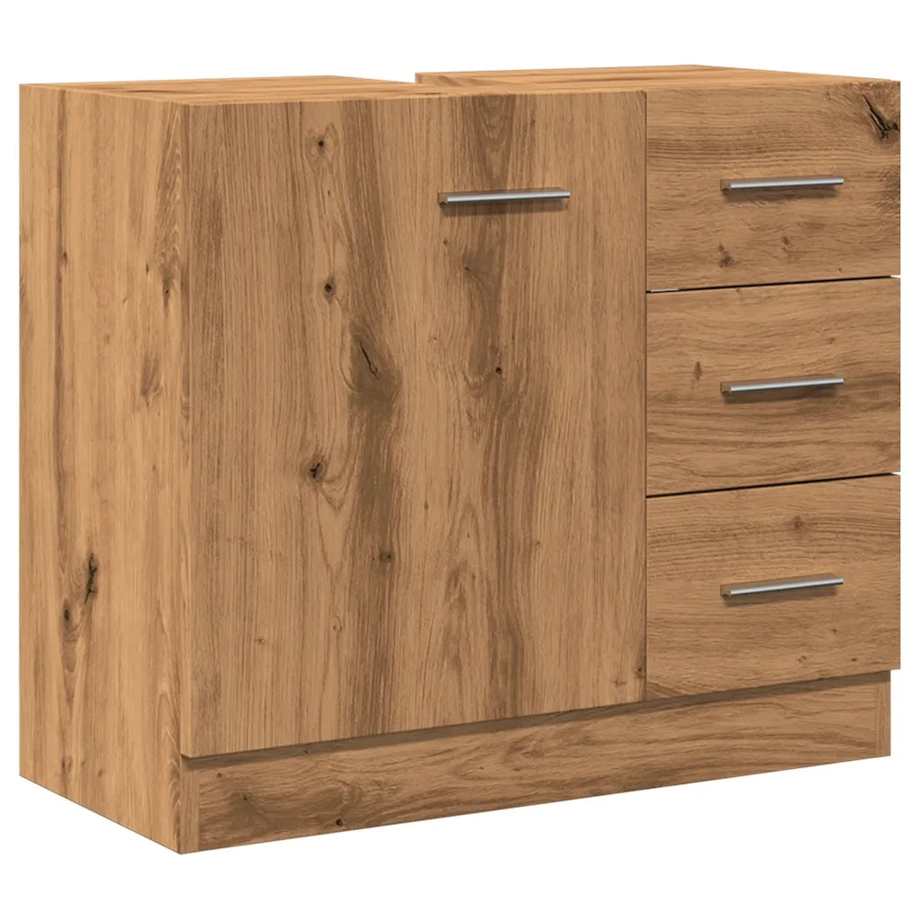 Mobile lavabo moderno con vano contenitore 63 x 30 x 54 cm linee pulite finitura in rovere ingegnerizzato realizzato artigianalmente 02_0051187