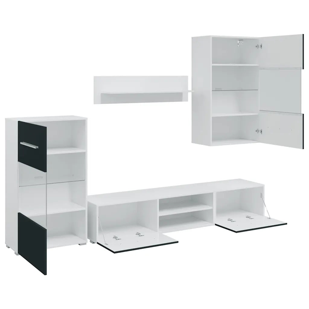 Unità TV 5 pz con Illuminazione a LED Indaco Opaco Truciolato 3324235