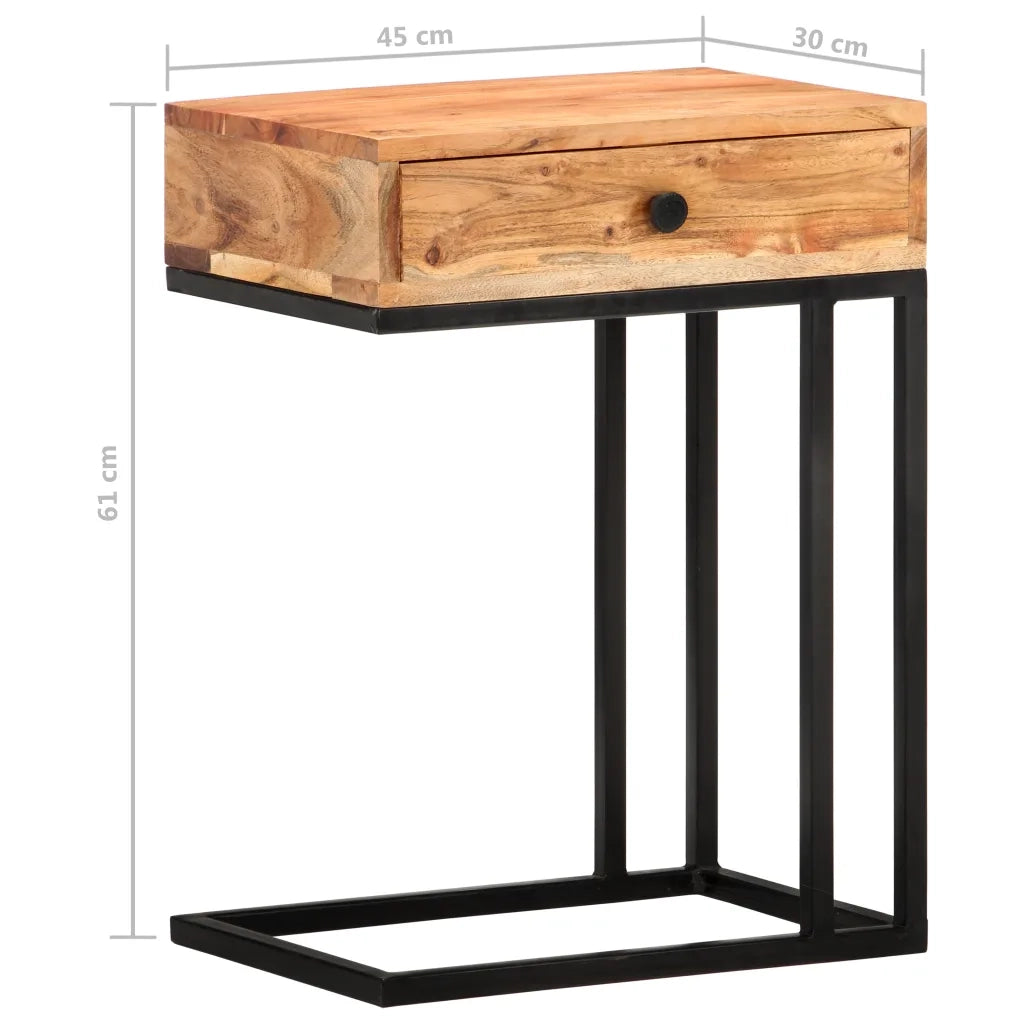 Tavolino Laterale a Forma di U 45x30x61 cm in Massello Acacia