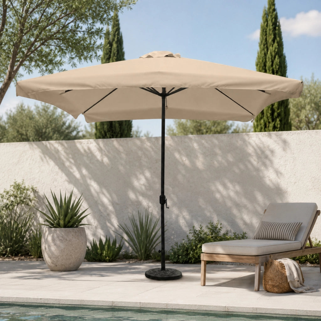 Ombrellone 3x3 Metri Quadrato Per Giardino Con Manovella Struttura In Acciaio Palo Centrale Telo Poliestere Cotone 160 G Mq Adatto A Terrazza Patio Cortile Piscina Area Relax Tortora