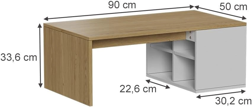 Tavolino da salotto Kivo, Bianco, 90 x 50 cm con 4 scomparti aperti, adatto per riporre riviste e telecomandi