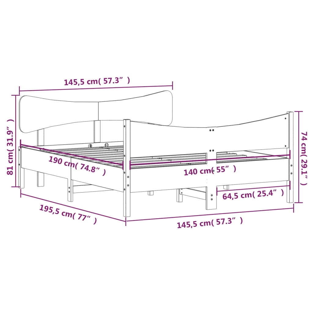 Letto senza Materasso Bianco 140x190 cm Legno Massello di Pino 3216394