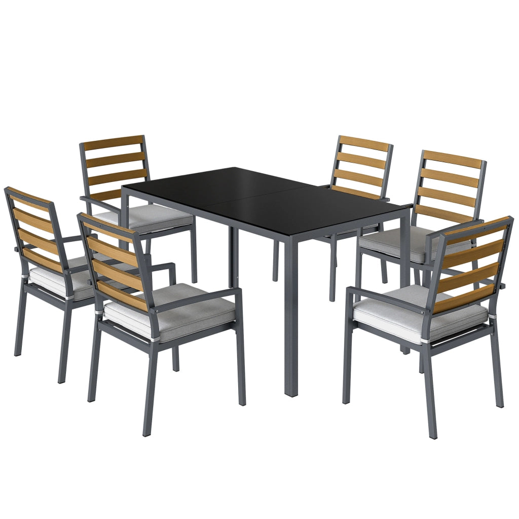 Tavolo da pranzo allungabile con sedie ¨C zephmum ¨C nero, 6 persone