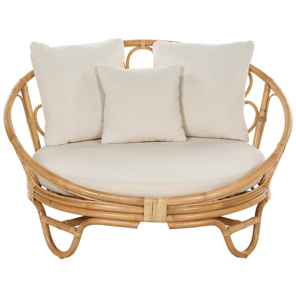 Set di 2 lettini da esterno in rattan beige naturale con cuscini resistenti stile boho tradizionale
