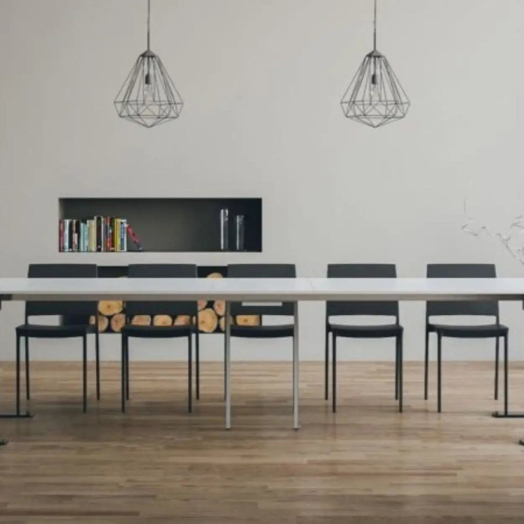 Consolle allungabile 90x40/300 cm Tecno Evolution bianco frassino telaio e gambe antracite