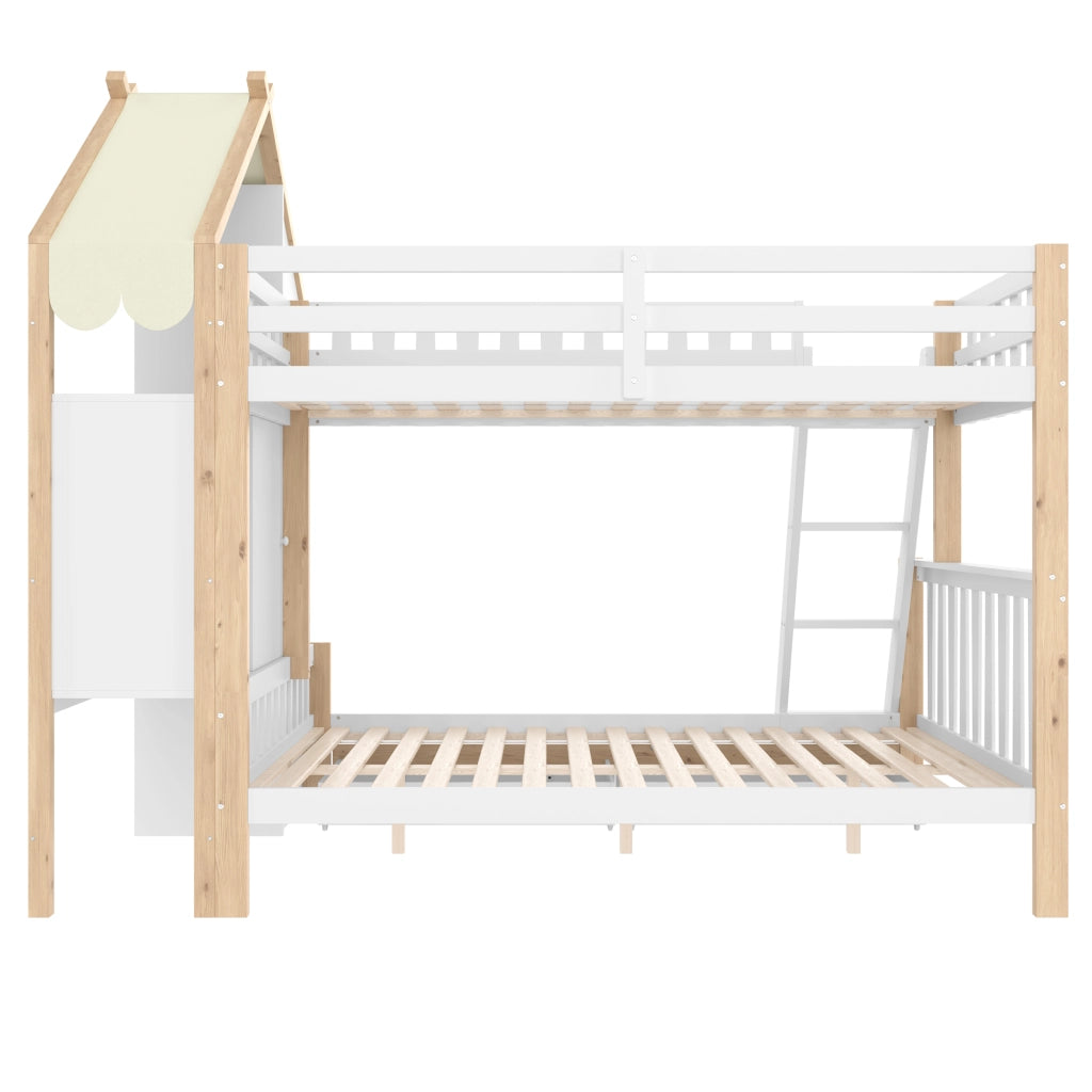 Letto a Castello 140x200 cm e 90x200 cm; 2 Schubladen; Mensole; in Legno; Bianco Naturale