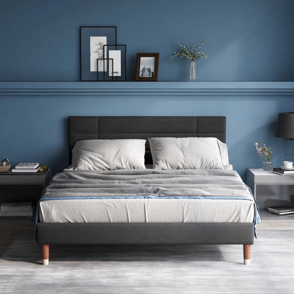 letto imbottito legno massello grigio 140x200 cm