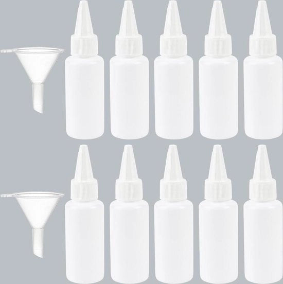 Confezione da 10 flaconi da 30 ml con chiusura a vite in plastica e beccuccio per applicazione - Flaconi vuoti per artigianato colla