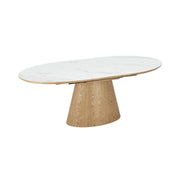 Table LUMEA – Effetto marmo bianco ceramico e legno – 160-200 cm – Estensibile – Forma ovale