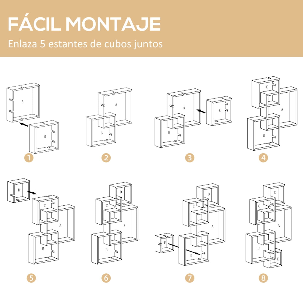 Libreria a Parete 5 Cubi Galleggiante Legno ¨C Zephmum ¨C 49,5x10,2x86 Bianco