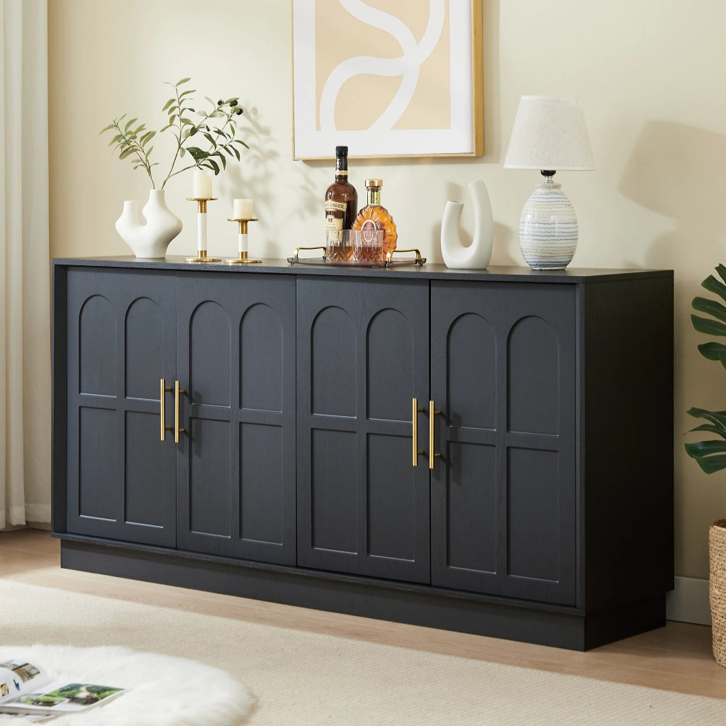 Credenza con ripiani regolabili; per soggiorno e cucina; in MDF; 169×40×80 cm; nero