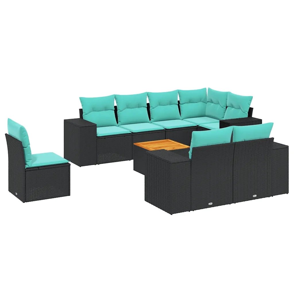 Set Divani da Giardino 9 pz con Cuscini Nero in Polyrattan 3225539