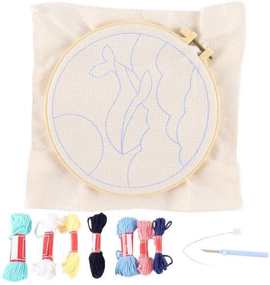 Pacchetto di iniziante per il ricamo - Set di aghi da foro - Aghi da foro da 20 cm - Filo di cotone - Guida per l'uso - Disegno multifunzionale - Set di aghi da foro multifunzionale