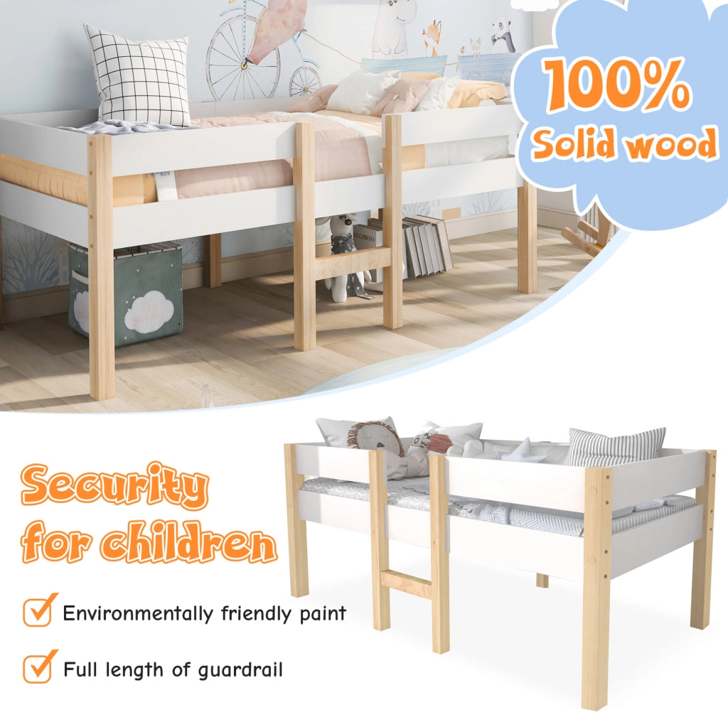 Letto semialto per bambini con sponde di sicurezza 90x190 cm in legno massello bianco