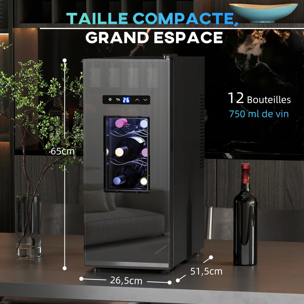 Cantinetta per vino termoelettrica 12 bottiglie 30L ¨C zephmum ¨C nero, vetro temperato, LED