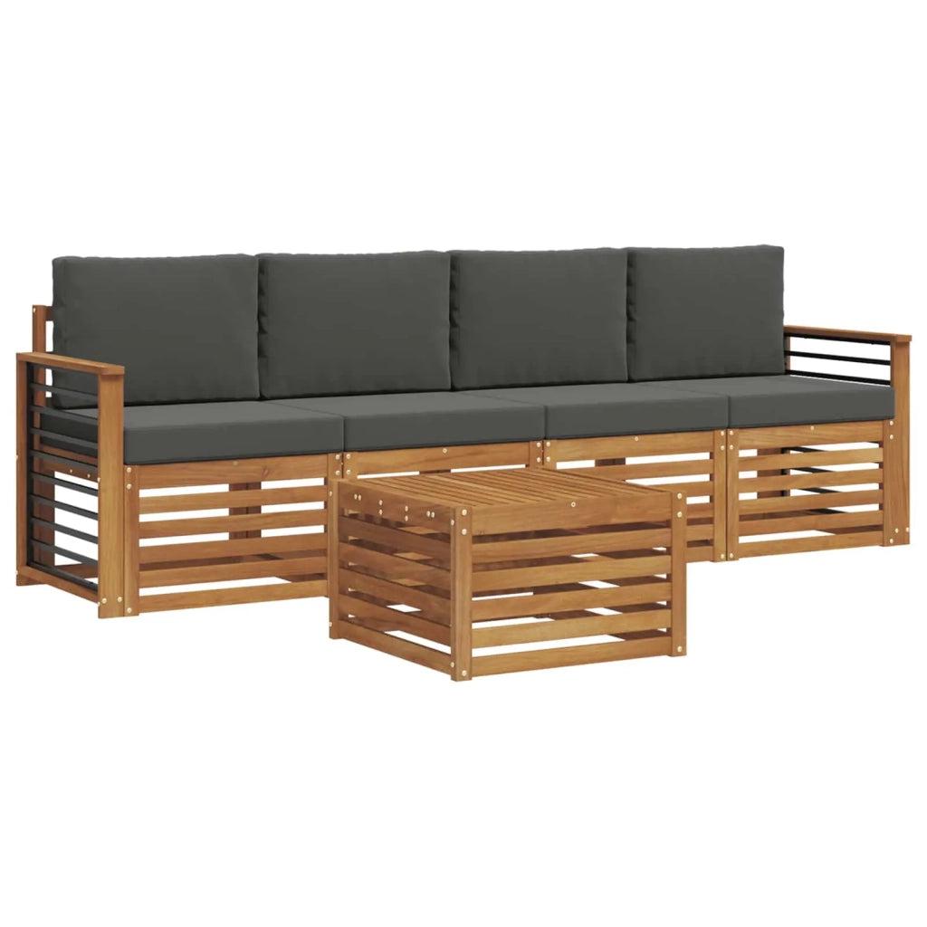 Set divani 5 pcs Naturale e Antracite Legno di Acacia Massello 3374342