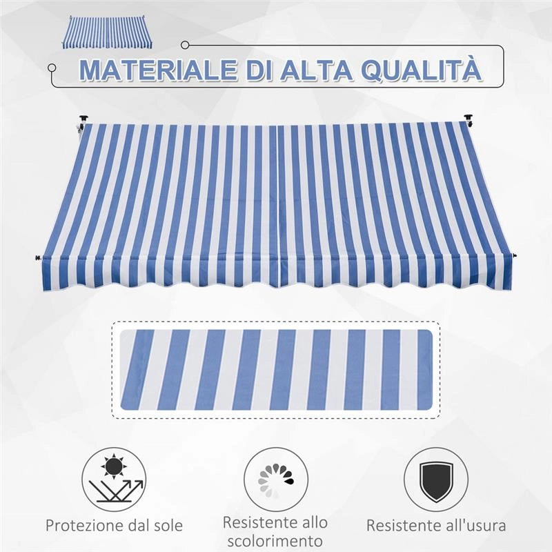 TENDA DA SOLE A BRACCI CON MANOVELLA 300 X 150 CM RIGHE BIANCHE E BLU