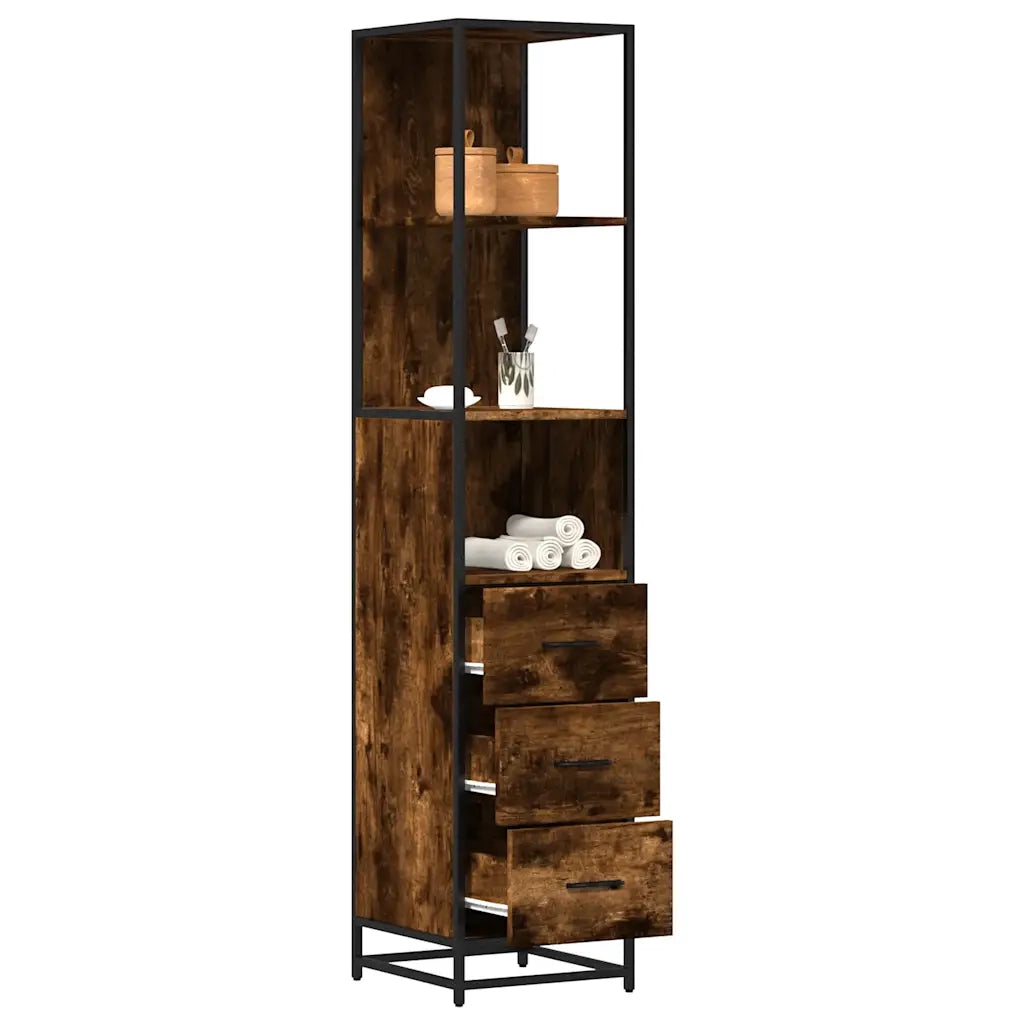 Armadietto Bagno | Armadio da bagno Rovere Fumo 35x37,5x166cm in Legno Multistrato