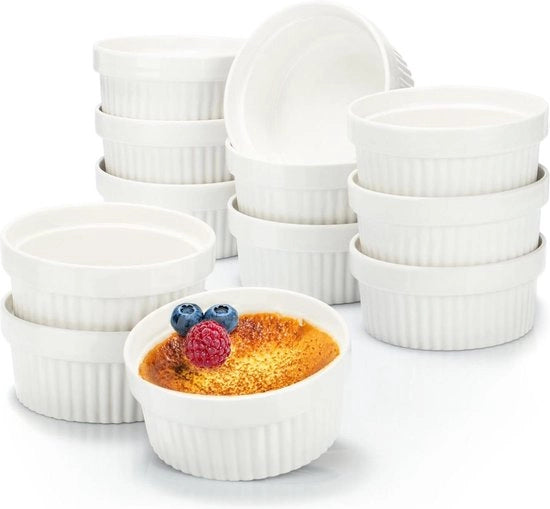 12 forme per soufflé in ceramica - creme brulee - forme per dessert e torta - forme per Ragout - ogni 270 ml - bianche