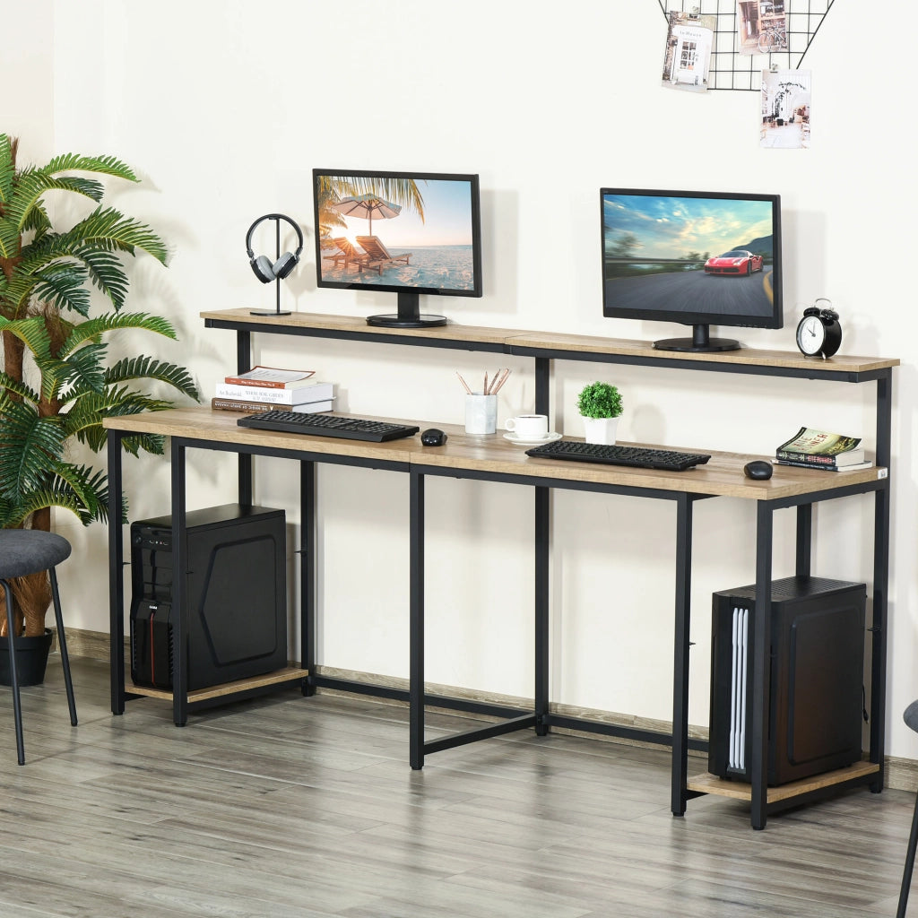 Scrivania doppia con libreria in metallo e legno ¨C Xylo ¨C nero marrone 200x53x100cm