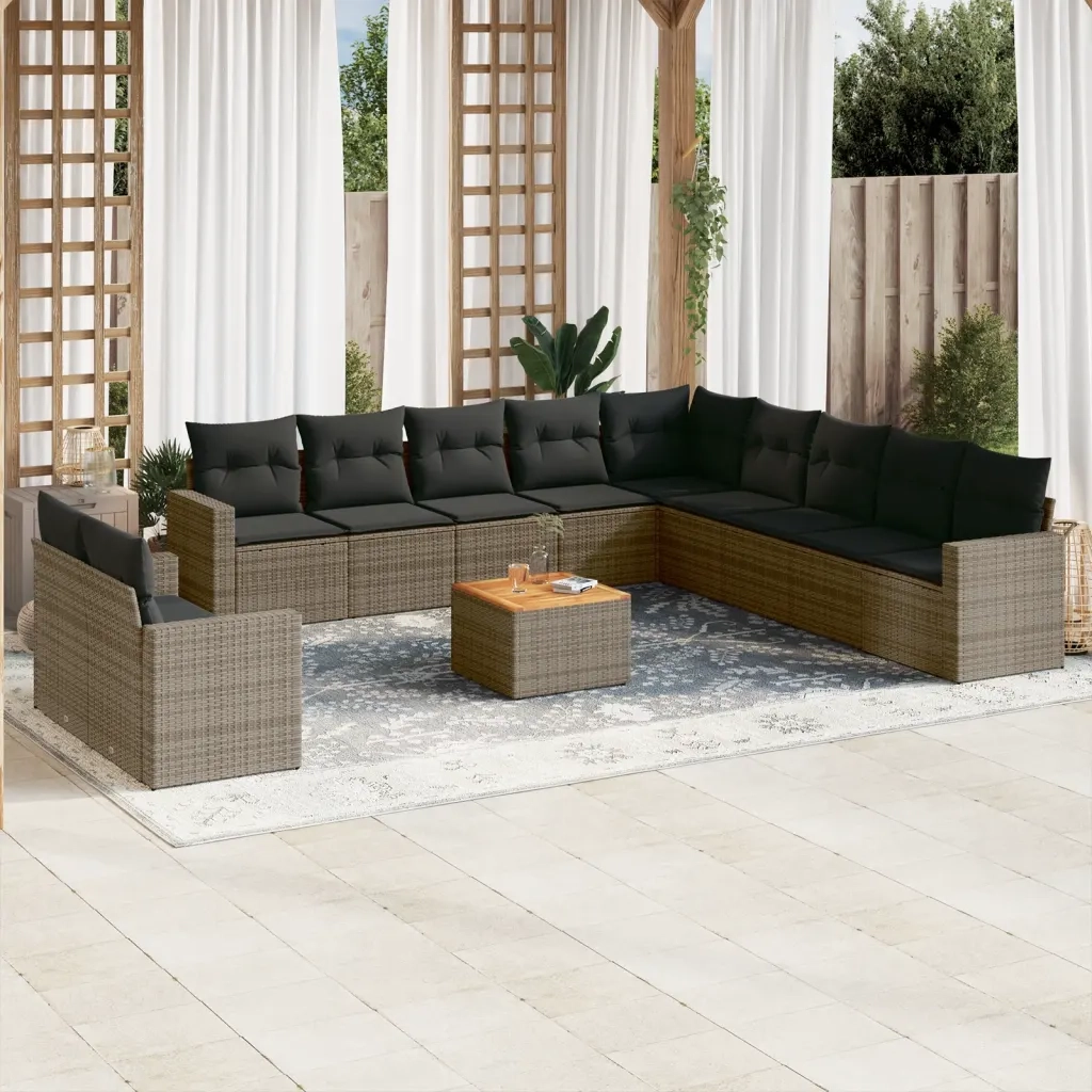 Set Divani da Giardino 12 pz con Cuscini Grigio in Polyrattancod mxl 113649
