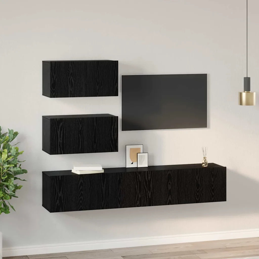 Set mobile TV 4 pcs Rovere Nero Legno ingegnerizzato 3393394