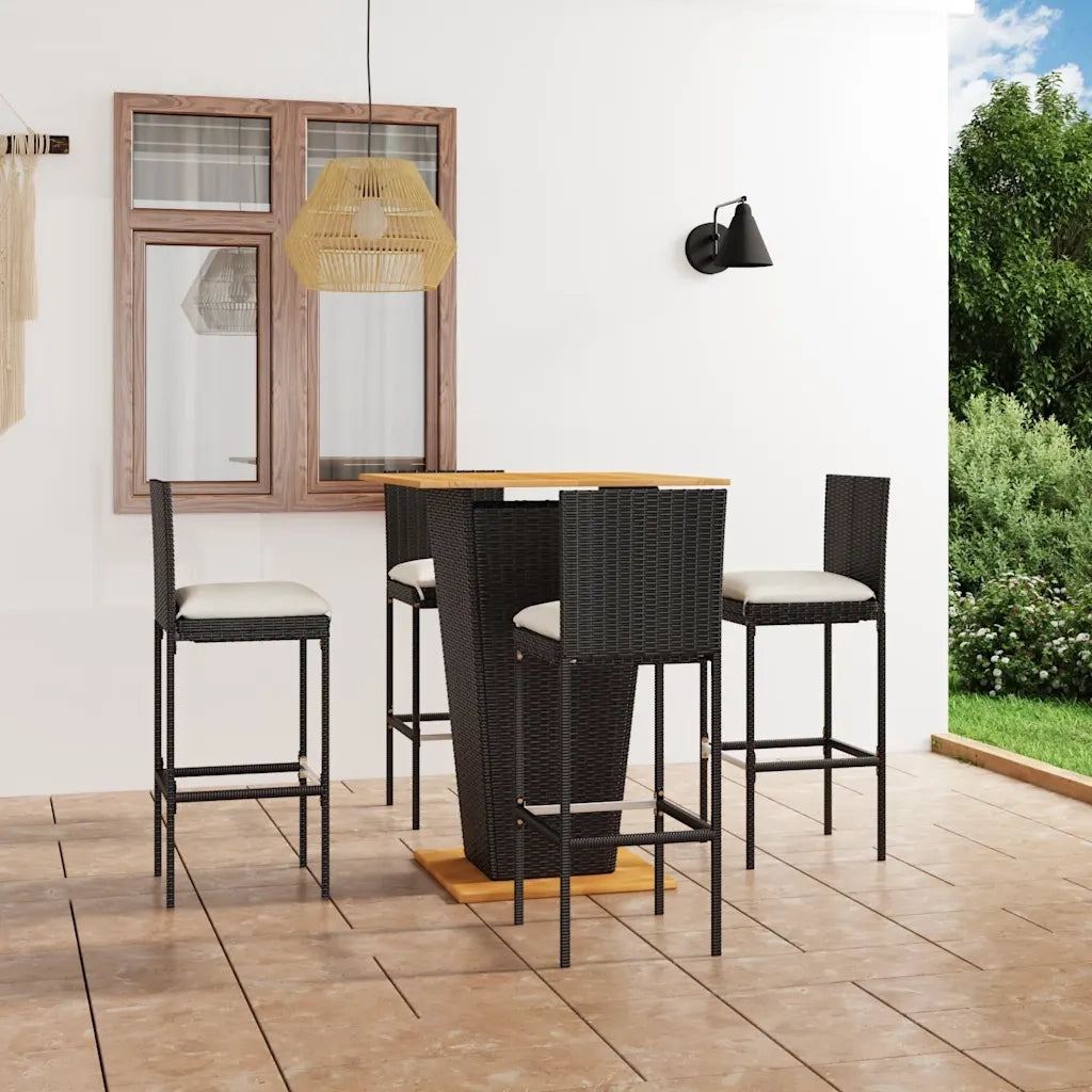 Set da Bar da Giardino 5 pz con Cuscini in Polyrattan Nero