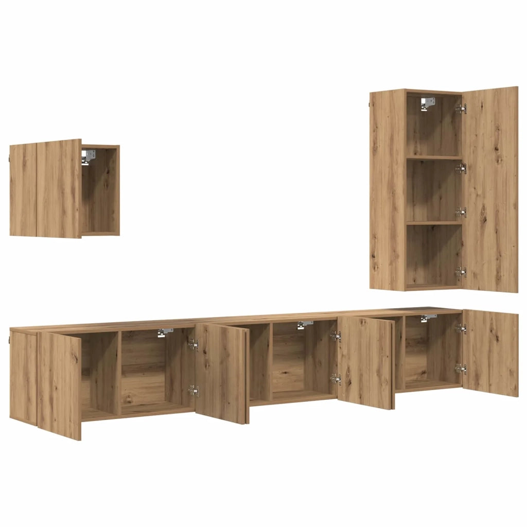 Unità TV da Parete 5 pz Rovere artigianale Legno ingegnerizzato 3402768