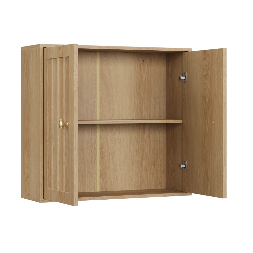Mobile bagno pensile a 2 ante con design a scanalature verticali, colore rovere