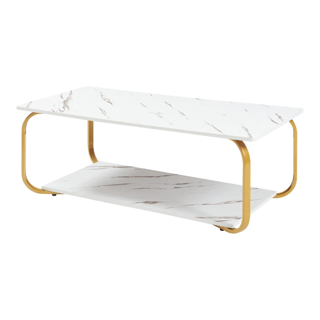 Tavolino/consolle 120 x 60 x 43 cm effetto marmo bianco e oro 03_0010808