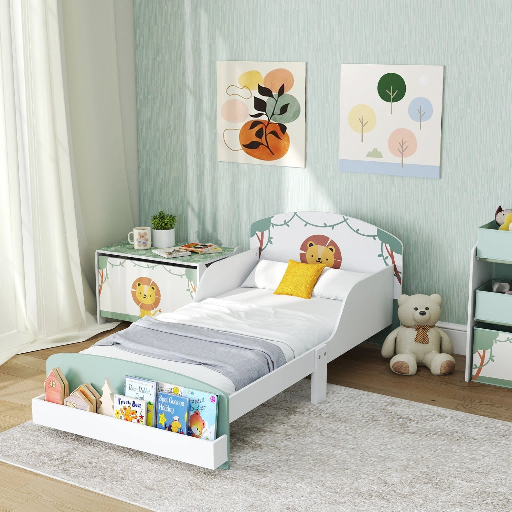 Letto Singolo per Bambini con Barriera e Contenitore ¨C Zephmum ¨C Verde 70x140 cm