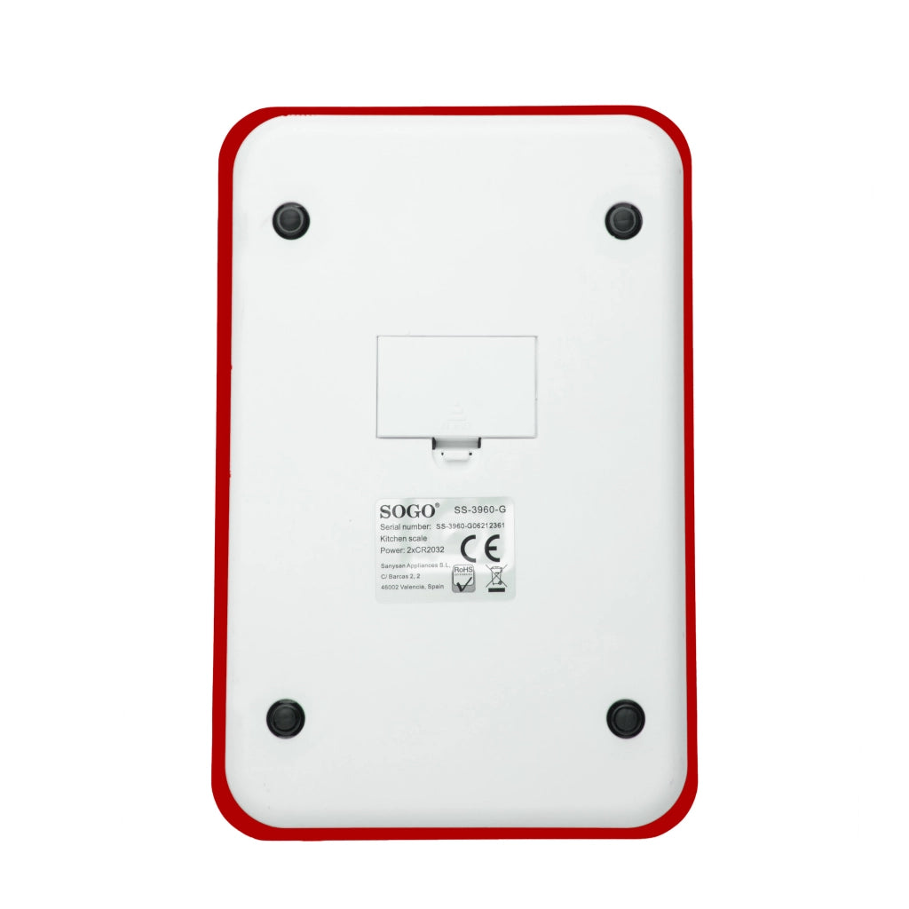SOGO Bilancia da Cucina Elettronica 5kg Rossa, Design Moderno, Display LED, Funzione Tare, Compatta e Precisa