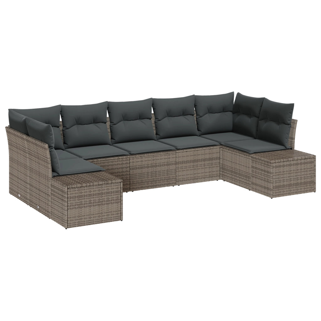 Set Divano da Giardino da 7 Pezzi con Cuscini Grigio Polyrattan