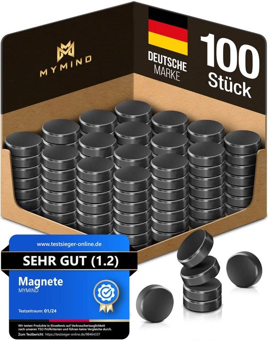 Magneti Extra Forti - 100 Pezzi per Whiteboard, Prikbord & Frigorifero - Piccoli Magnetici per Frigorifero Infrangibili - Magnetici per Tavolo 18x5mm
