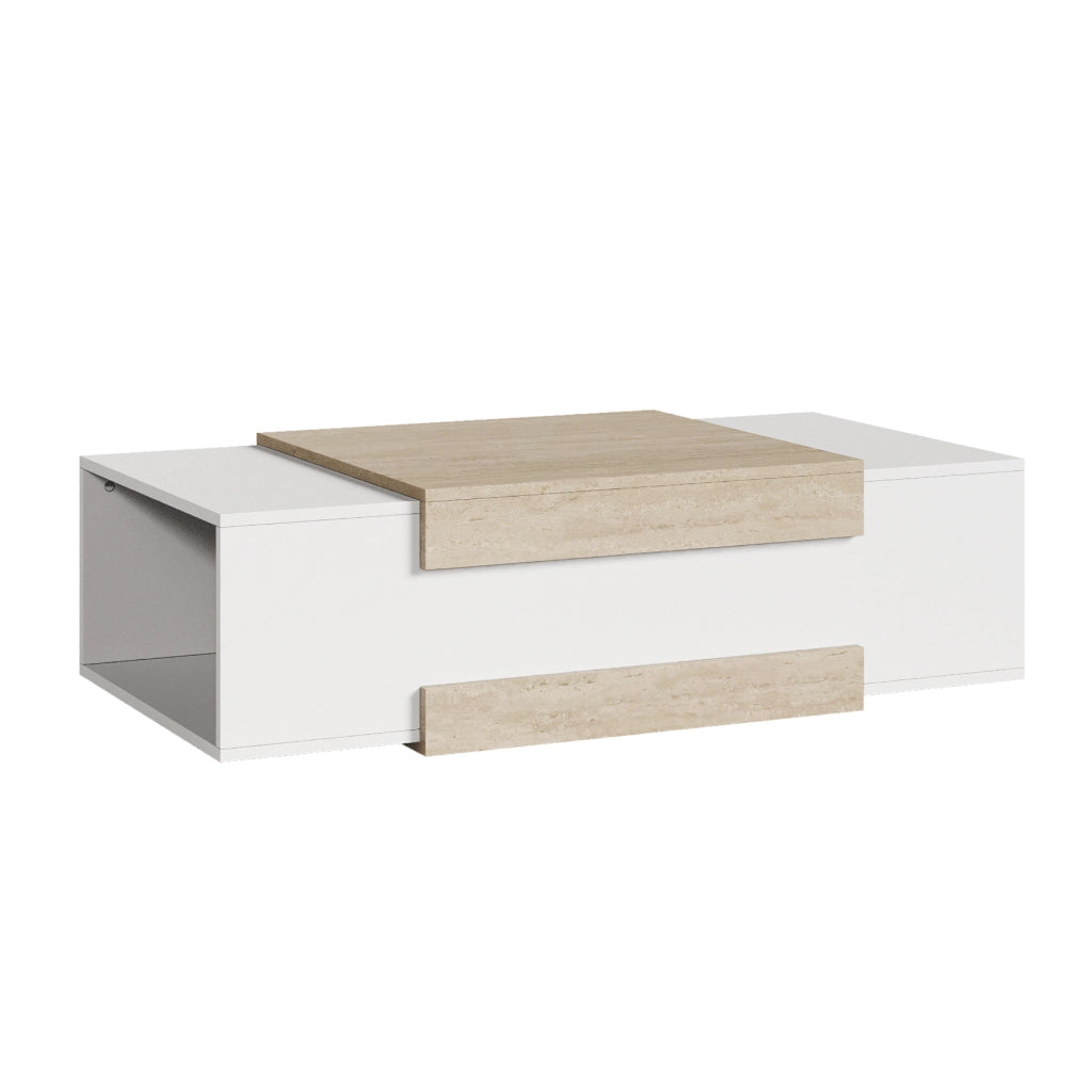 Tavolino da Salotto Eljak con Scomparti Laterali 110x57x31 cm Bianco / Avorio Travertin [en.casa]